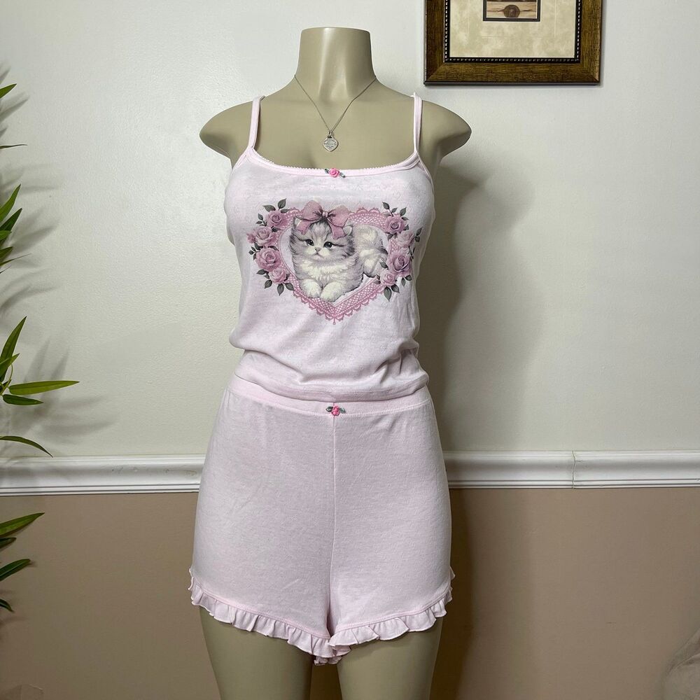 Wild Fable Valentine’s Kitten Bow Pointelle Tank Top & Shorts PJ 2 PCS. Set - Picture 11 of 12